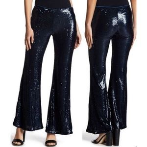 Free People Navy Blue Minx sequin flare pants